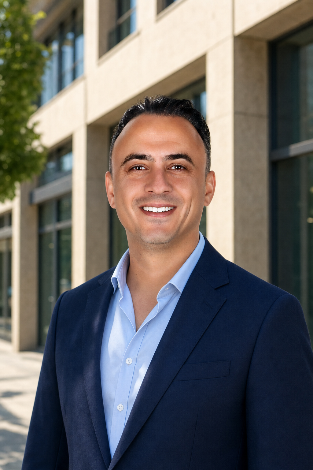 Fatih Şebin’in lacivert ceket ve mavi gömlekli yeni ticari gayrimenkul portresi